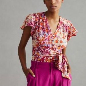 NWT Anthropologie V Neck flutter floral top